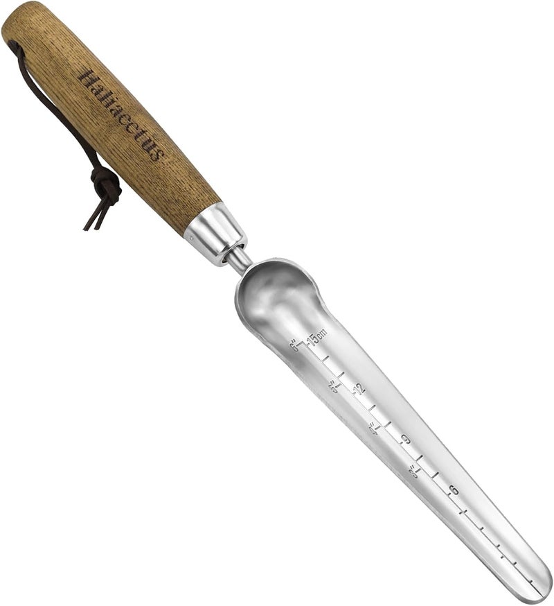Haliaeetus Seeding Widger with 6'' Scale, Stainless Steel Planting Trowel for Repotting, Long and Narrow Widger for Weeding from Tight Areas, Hand Transplanter with Wood Handle for Planting, Digging - Image 1